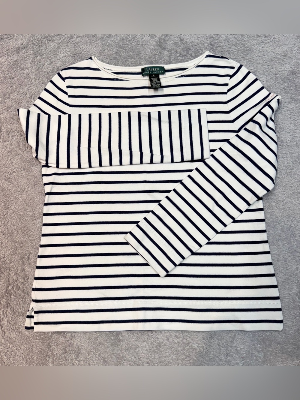 Lauren Ralph Lauren Navy and White Striped Long-Sleeve Top